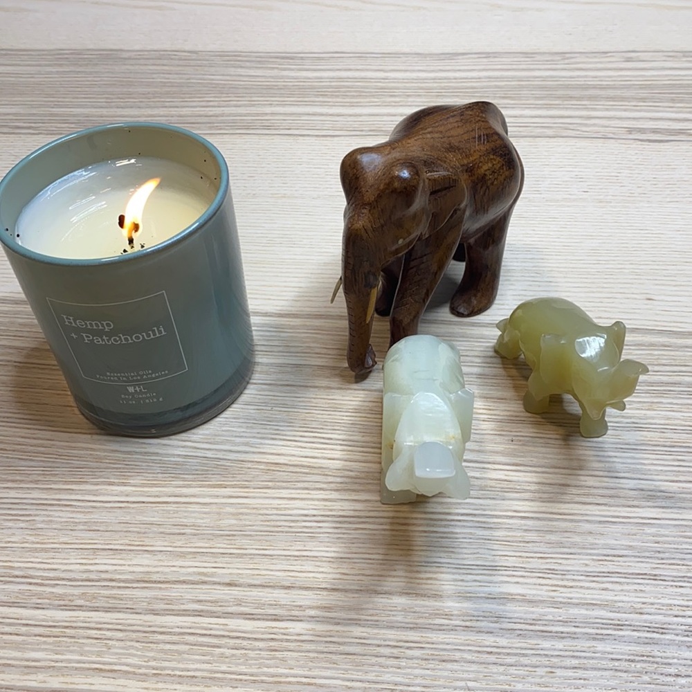 Wooden Stone Elephant Decor Set